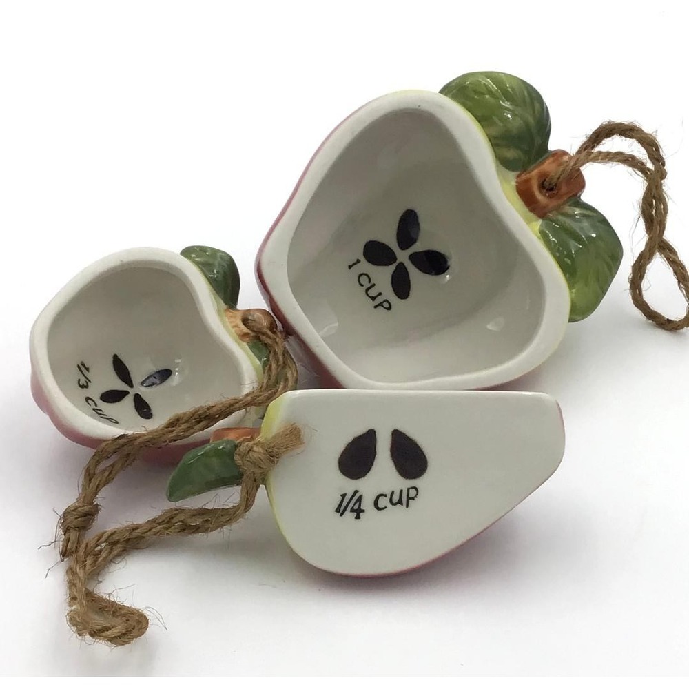 Vintage Ceramic Apple Measuring Cups Set Red Farmhouse Kitchen Decor 3pc